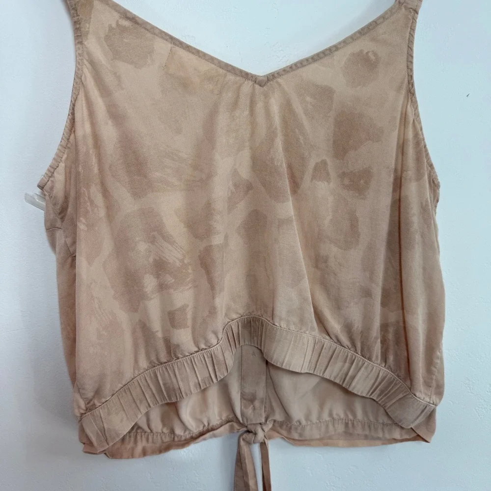 Cloth & Stone Anthropologie Tie Front Tank Top L Tencel Blush Tonal Animal Print